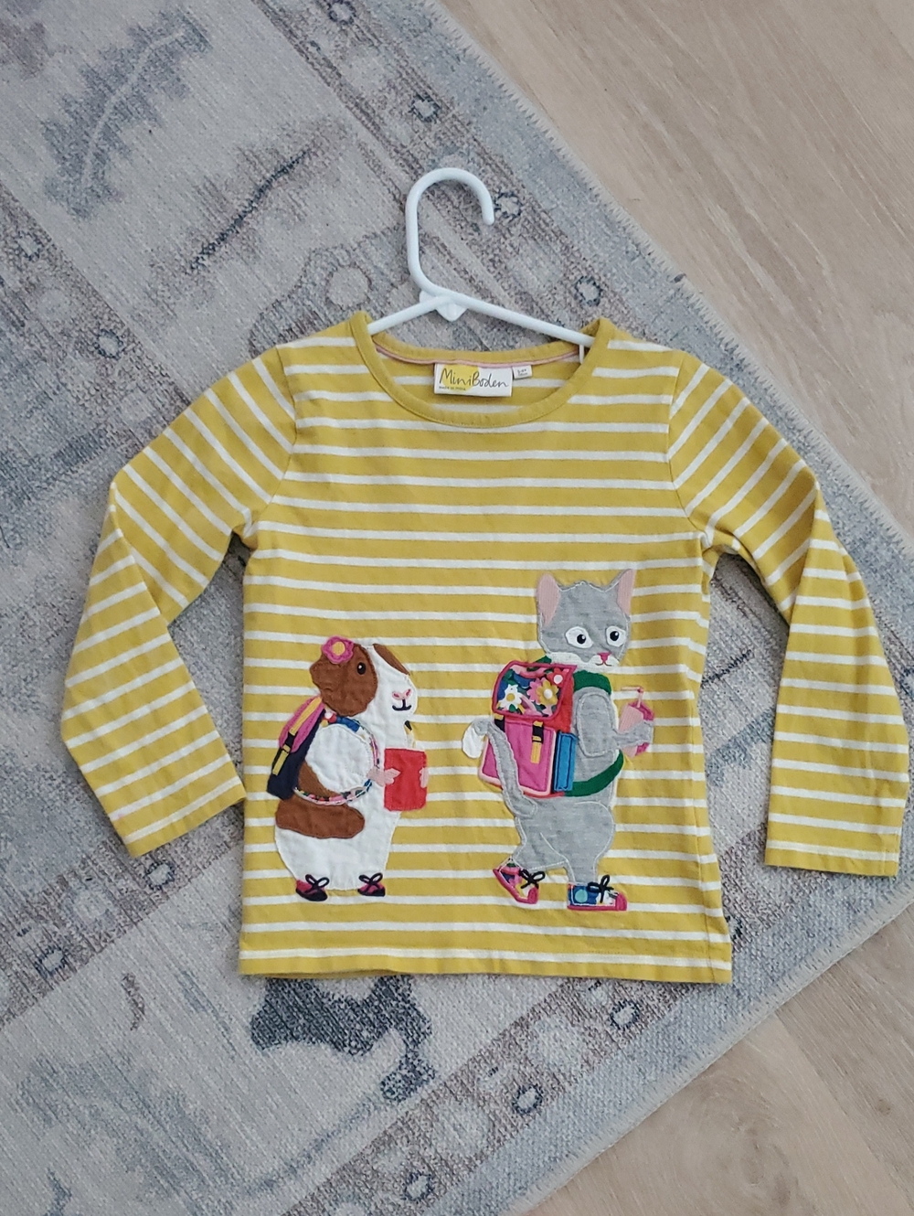 Mini Boden Girls Back To School Animal Backpack Applique t-shirt Top Sz5-6y